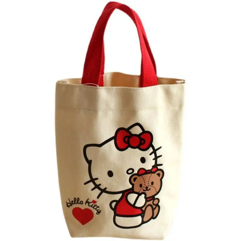 Creative Sanrio Hello Kitty Handbags Hello Kitty Y2K Canvas Bags Water Cup Bags Cute Tote Bucket Shaped Portable Bento Bag