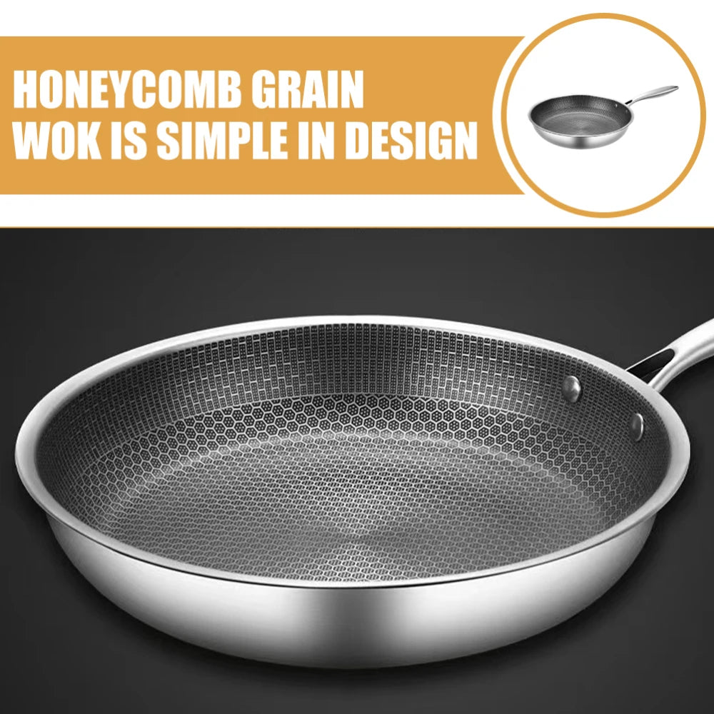 Stainless Steel Wok Non Stick Honeycomb Double Sided Stir-fry Pan Non-stick Cookware Cooker Nonstick Frying for Eggs