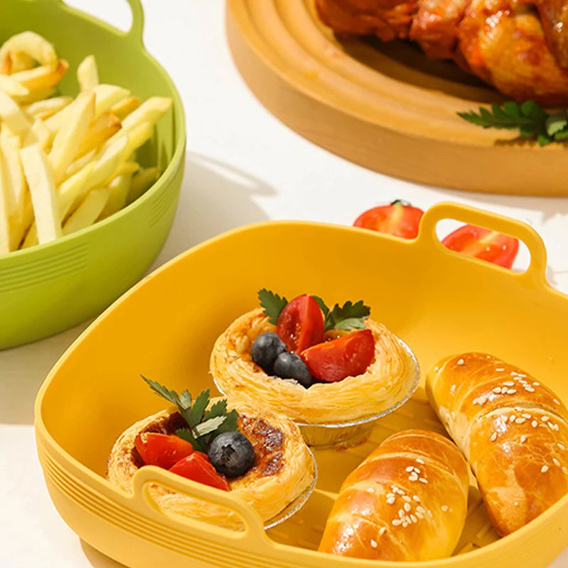 New Air Fryer Silicone Basket Round Silicone Tray For Air Fryer Easy Clean Liner Pizza Plate Grill Pan Mat Air Fryer Accessories