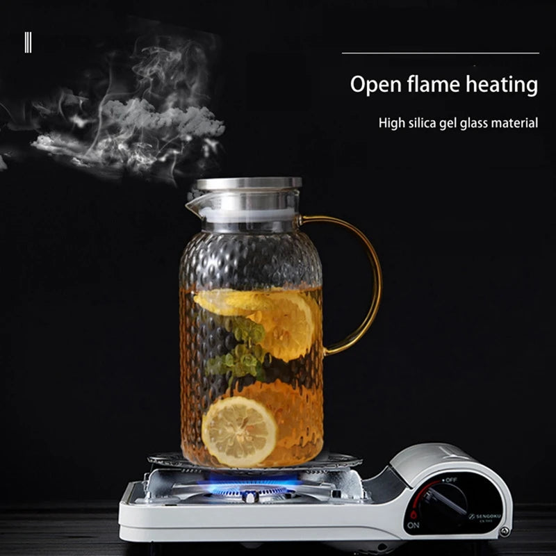 Water Jug, 1.9L Glass Jug, Water Jug For Fridge, Jug With Lid, Heat Resistant Pitcher, Glass Water Jug For Cold Or Hot