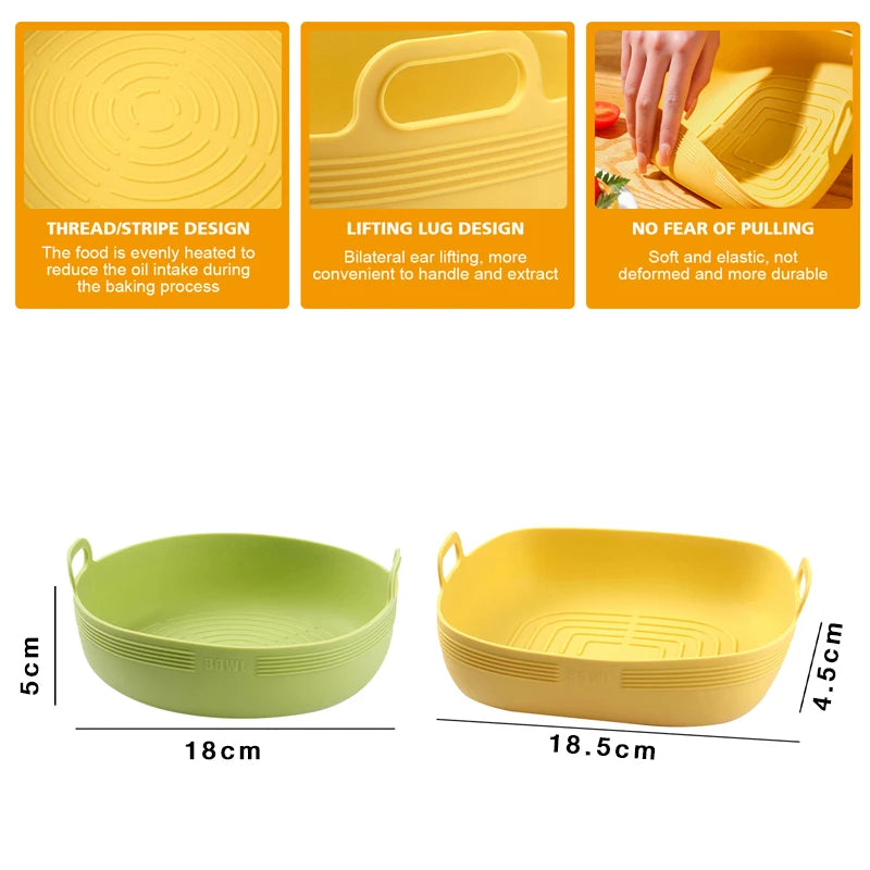 New Air Fryer Silicone Basket Round Silicone Tray For Air Fryer Easy Clean Liner Pizza Plate Grill Pan Mat Air Fryer Accessories