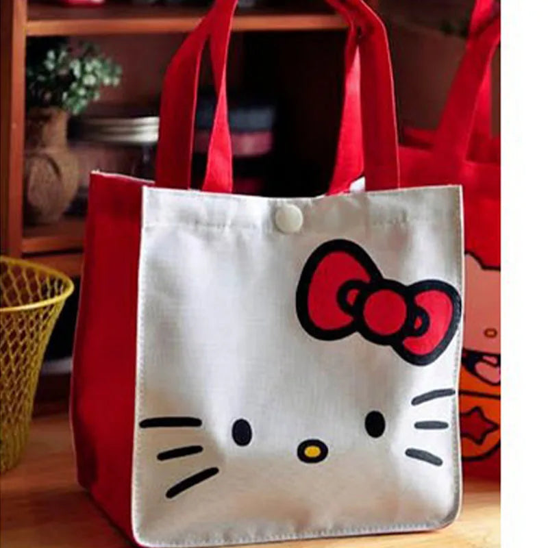 Kawaii Sanrio Hello Kitty Tote Canvas Bag Cartoon Anime Cute Women's Portable Lunch Bag Waterproof Cute Handbag Gifts Girls Toys