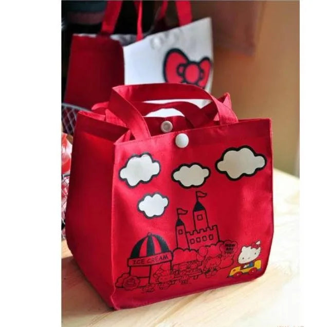 Kawaii Sanrio Hello Kitty Tote Canvas Bag Cartoon Anime Cute Women's Portable Lunch Bag Waterproof Cute Handbag Gifts Girls Toys