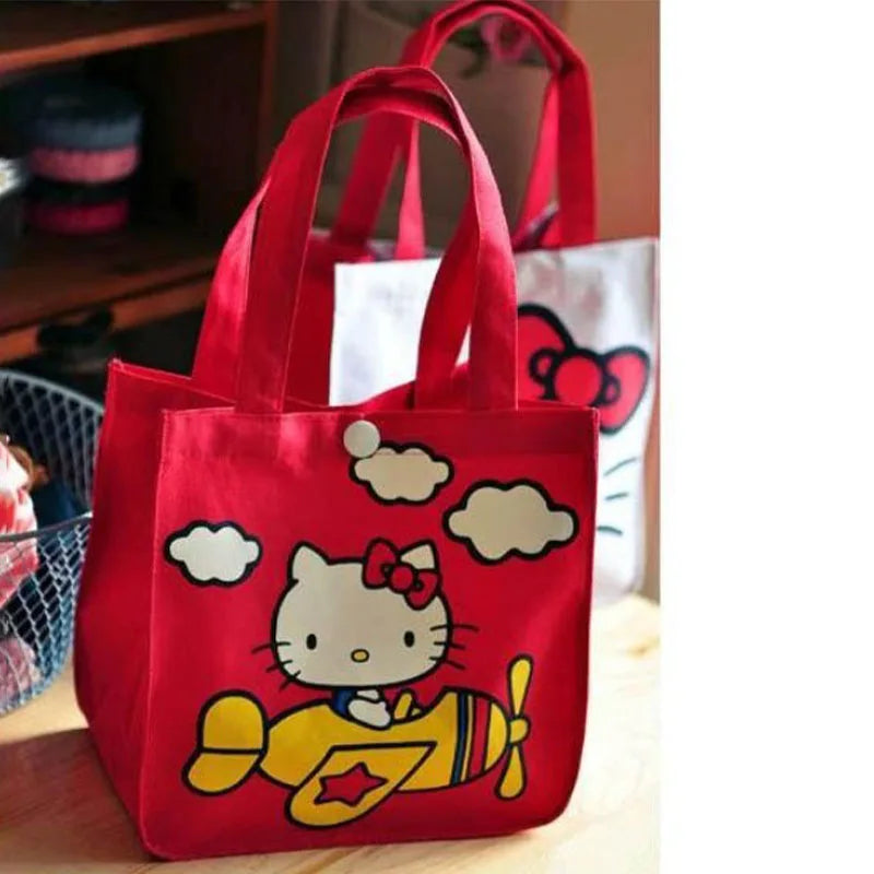 Kawaii Sanrio Hello Kitty Tote Canvas Bag Cartoon Anime Cute Women's Portable Lunch Bag Waterproof Cute Handbag Gifts Girls Toys