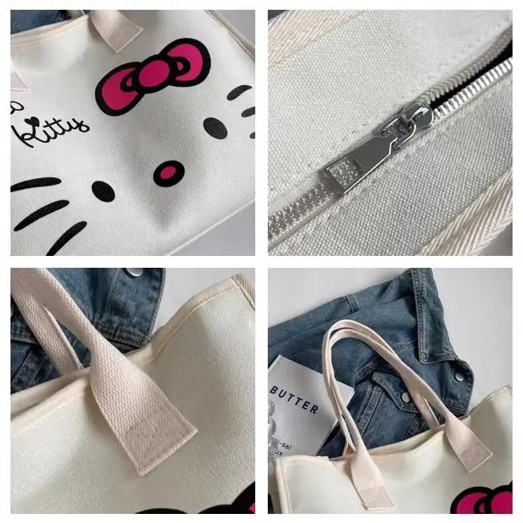 Hello Kitty Sanrio Y2k Tote Canvas Bag, Cute CanvasShoulder Bag, Cartoon Anime Handbag ForSchool Work Travel Shopping Schoolbag