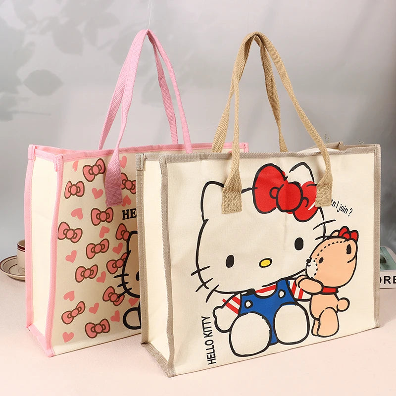 Hello Kitty Sanrio Y2k Tote Canvas Bag, Cute CanvasShoulder Bag, Cartoon Anime Handbag ForSchool Work Travel Shopping Schoolbag