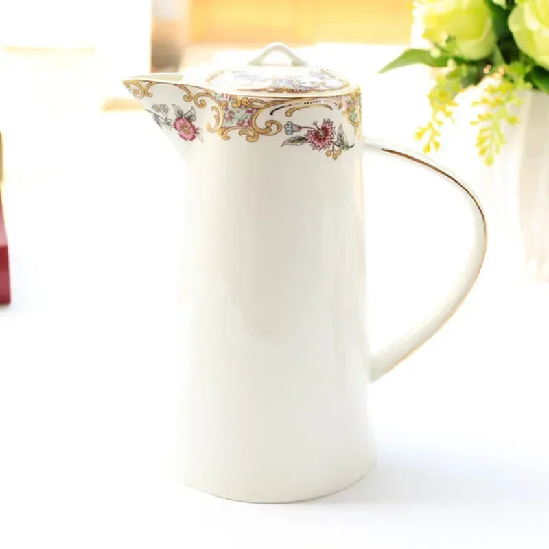 Cold Water Pot Household Ceramic Teapot Bone China Coffee Pitcher Flower Tea Juice Jug European Style Heat-Resisting Water Ware