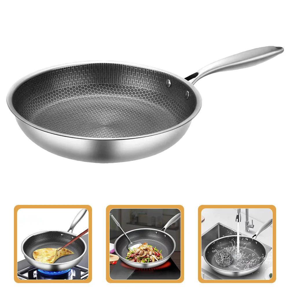 Stainless Steel Wok Non Stick Honeycomb Double Sided Stir-fry Pan Non-stick Cookware Cooker Nonstick Frying for Eggs