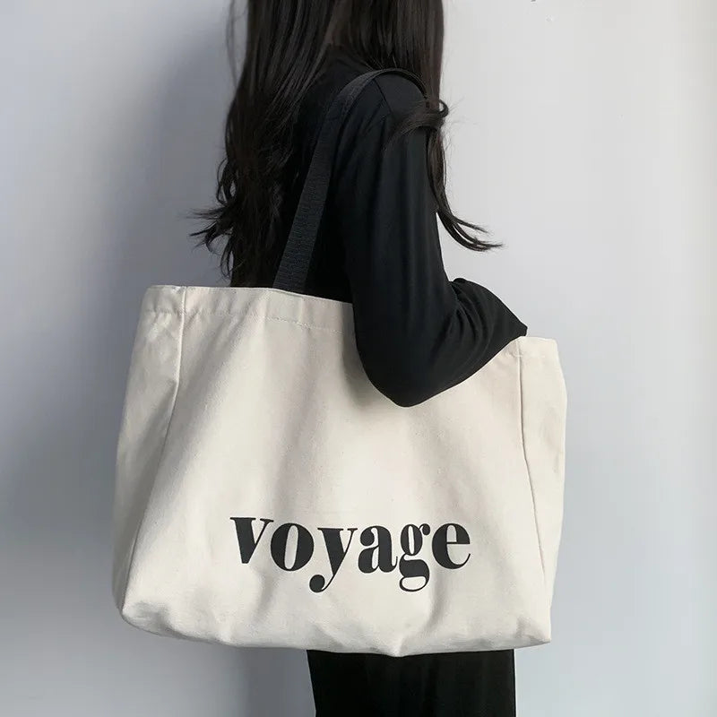 Letter Voyage Canvas Handbag Shoulder Bag Bags For Women Large Capacity Travel Shopping Tote Bag, Student School Bags