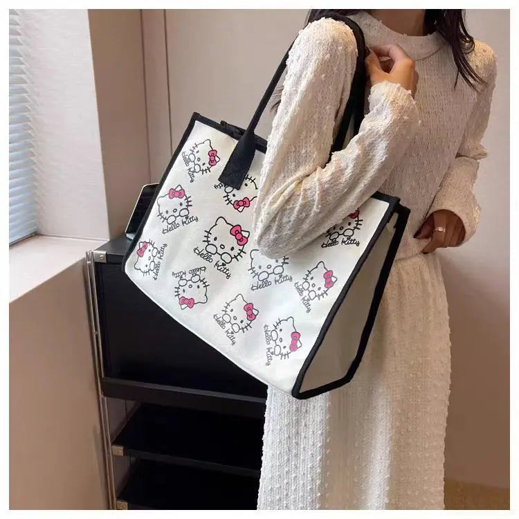 Hello Kitty Sanrio Y2k Tote Canvas Bag, Cute CanvasShoulder Bag, Cartoon Anime Handbag ForSchool Work Travel Shopping Schoolbag