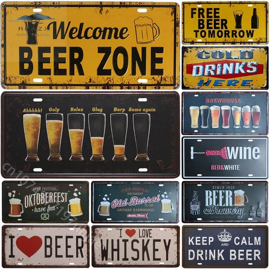 Welcome Beer Zone Cold Beer Signs Front Door Bar Pub Cafe Wall Decor Retro Metal Tin Sign Crafts Decor Car Plate License Plaques