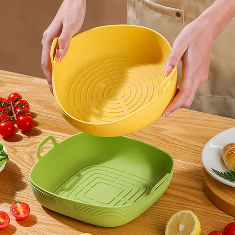 New Air Fryer Silicone Basket Round Silicone Tray For Air Fryer Easy Clean Liner Pizza Plate Grill Pan Mat Air Fryer Accessories