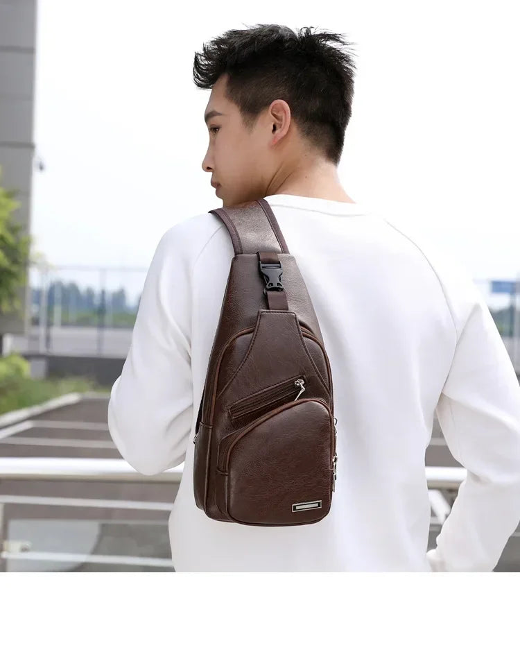 2024 Men's USB Charging Men's Chest for Custom PU PVC Shoulder Bag Diagonal Package Messenger Travel Bag Cross Body Bags